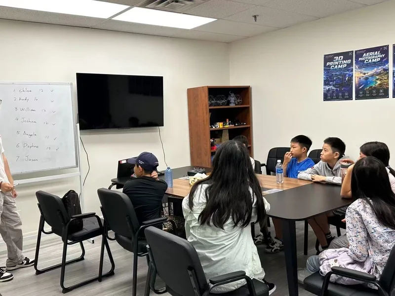 Students attending a guided drone flight lesson