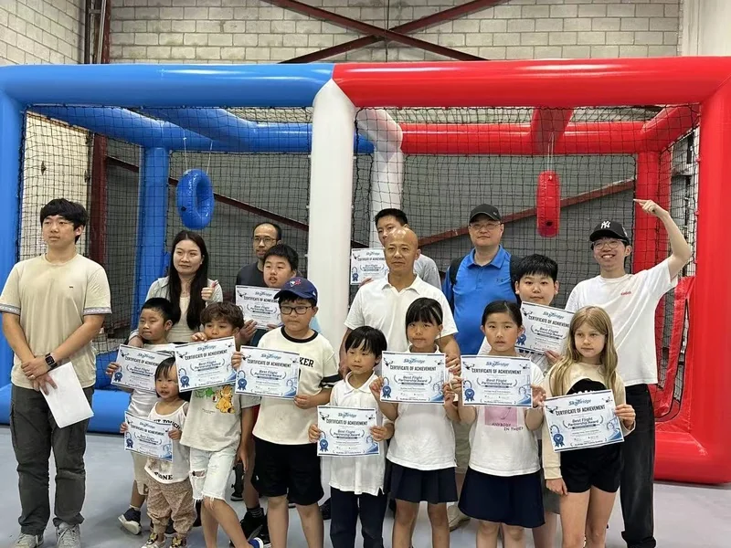 Students and instructors gathered after a drone flight program